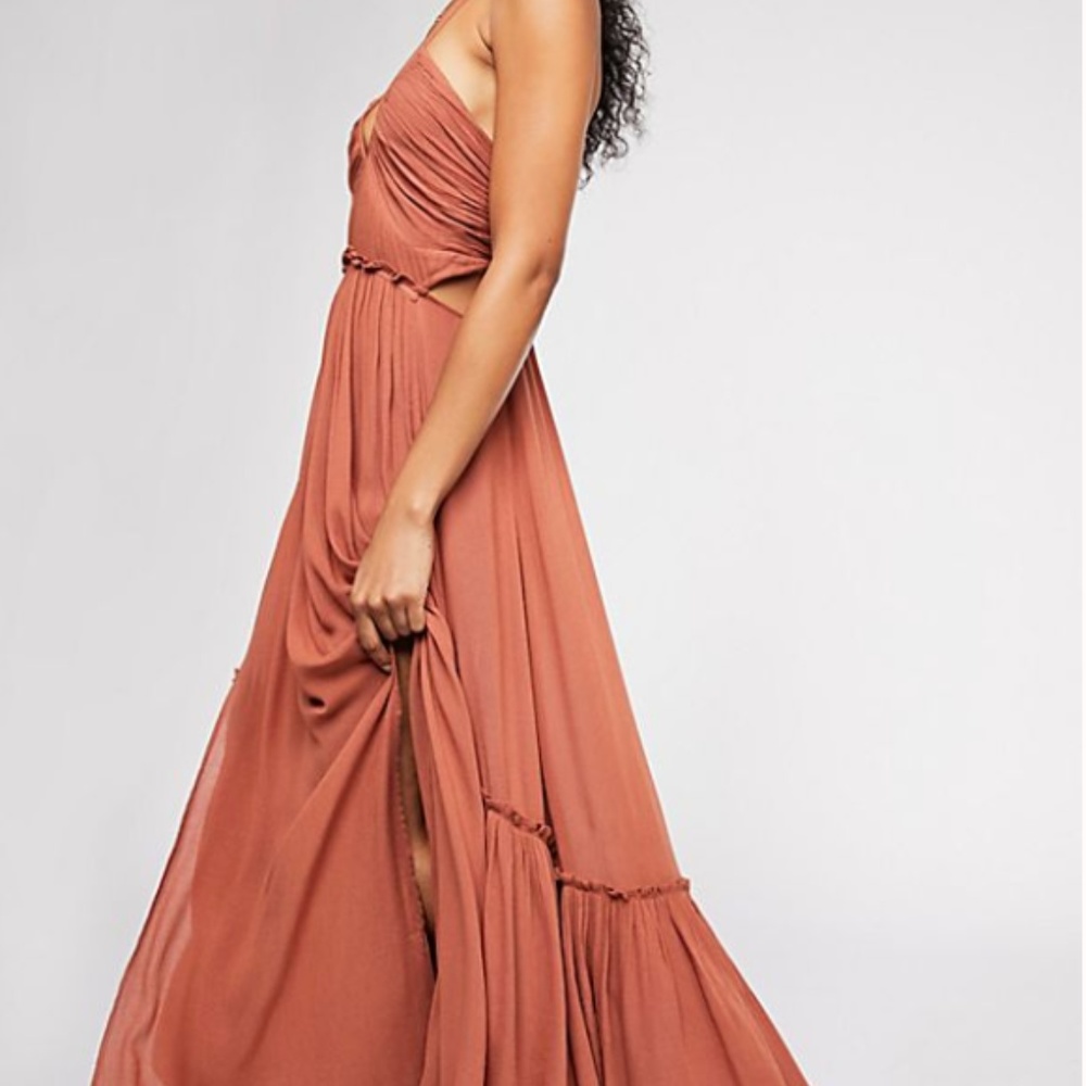 Free People Orange Maxi Dress with Side Slits